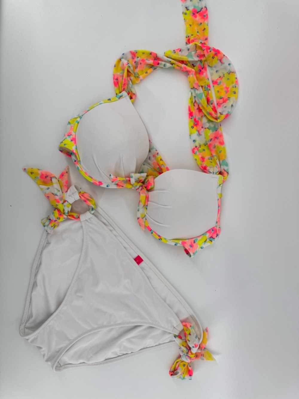 Victoria's Secret Neon Floral White Two-Piece Bikini Women's Sz 34C Bottoms Sz L